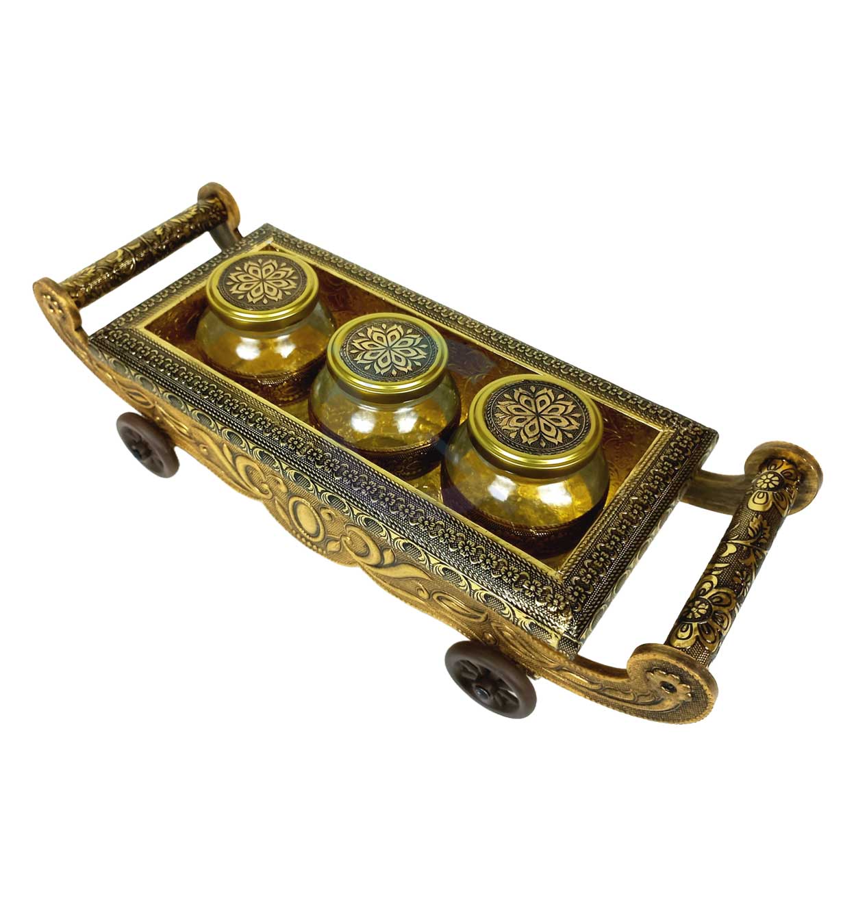 Handcrafted Decorative Tray 3 Glass Jar