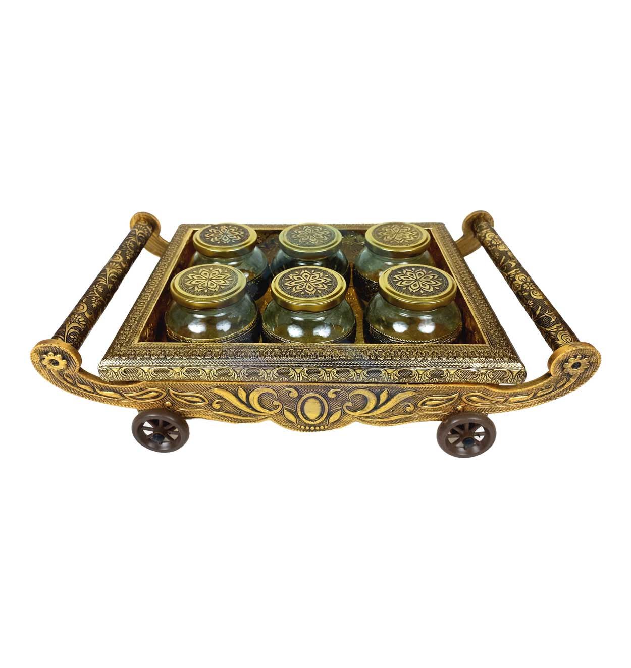 Handcrafted Decorative Tray 6 Glass Jar